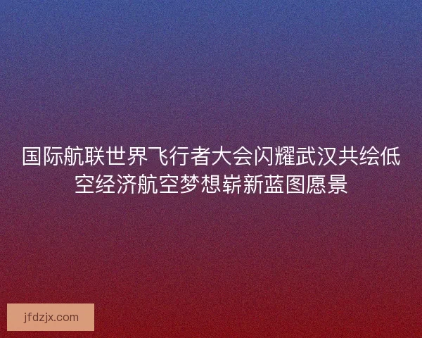 国际航联世界飞行者大会闪耀武汉共绘低空经济航空梦想崭新蓝图愿景 国际航联世界飞行者大会闪耀武汉共绘低空经济航空梦想崭新蓝图愿景